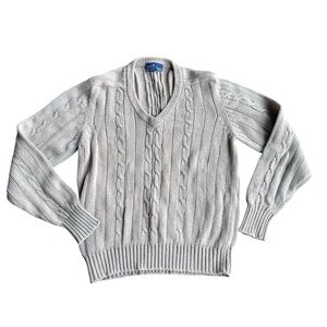 Vintage Men’s Gant Rugger V Neck Cableknit Sweater Size Large Tan Fisherman